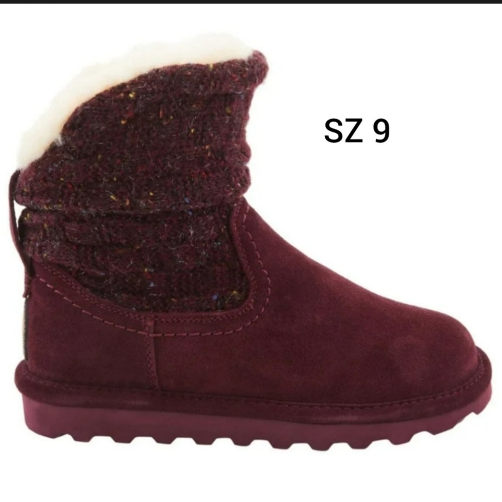 SZ 9 BEARPAW VIRGINIA BURGUNDY BOOTS